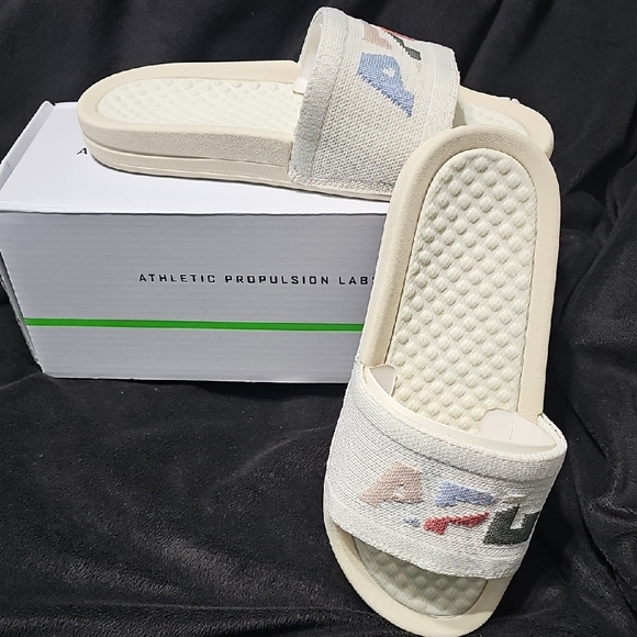 APL Shoes - APL White Cream Logo Slide Sandals